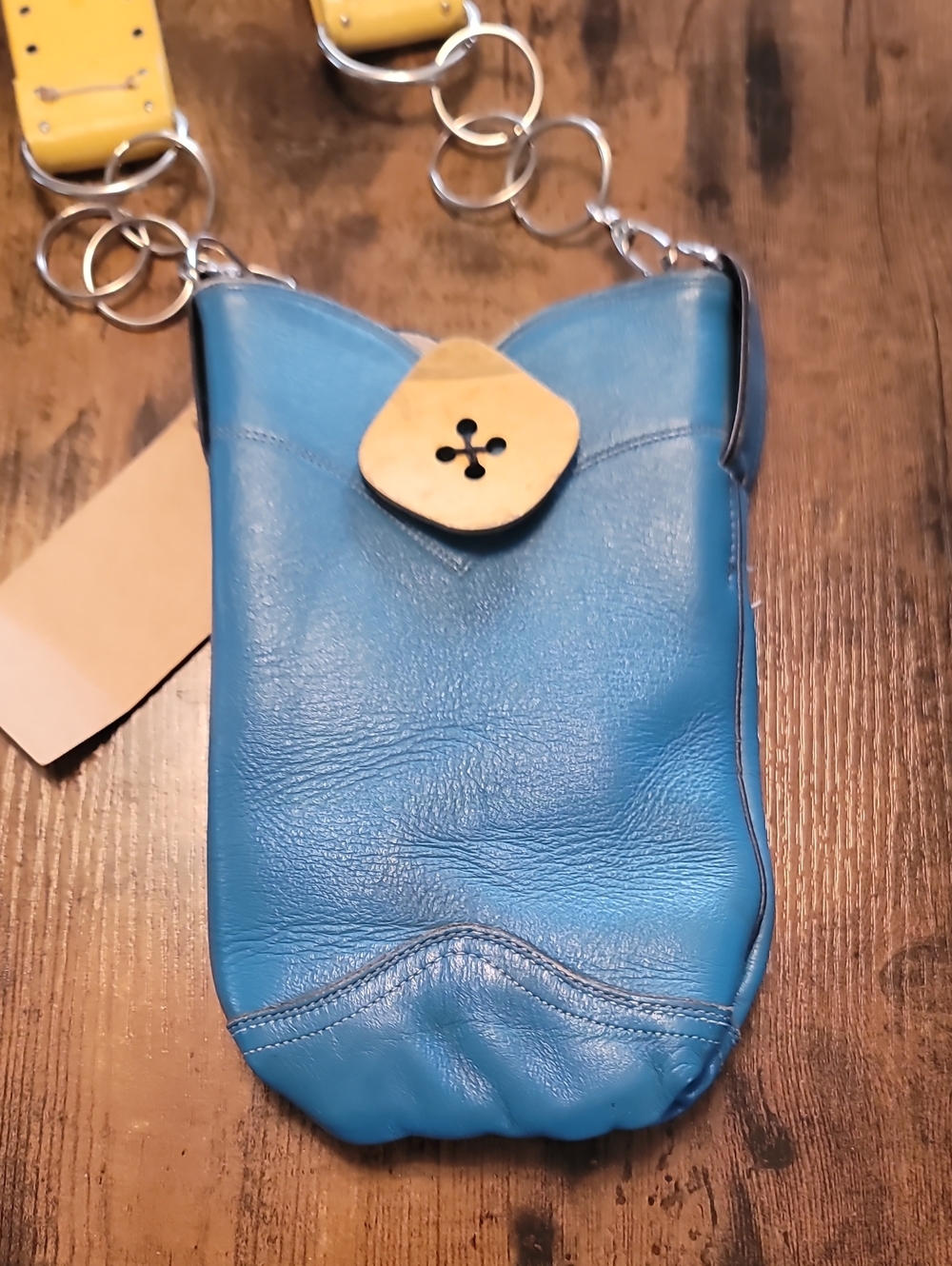 Hand Made Blue Leather Purse with Button Closure
